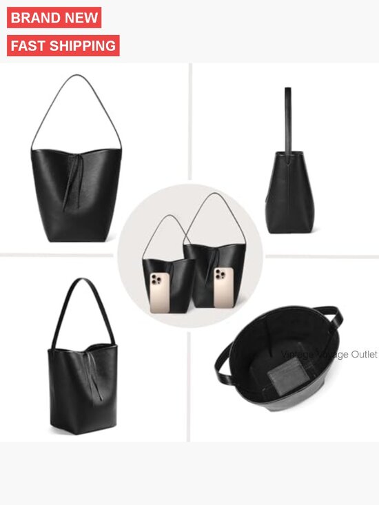 Amazon.com: Genuine Leather Bucket Bag with Credit Card  Genuine Leather Bucket Tote Bag with Credit Card Holder Wallet